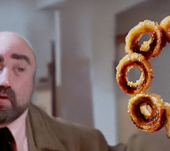 Prompt: color film still of the lord of the onion rings