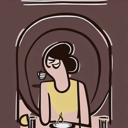 Image similar to illustration a parisian girl drink a coffee, by malika favre