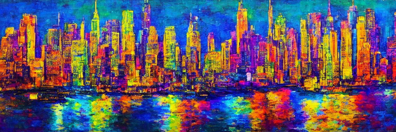 Image similar to a colorful landscape of new york by night in the style of alberto mielgo