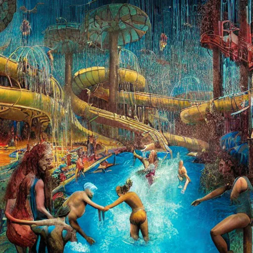 Prompt: waterpark in the human microbiome painting by brain froud, charles vess, cinematic lighting, epic composition, highly detailed