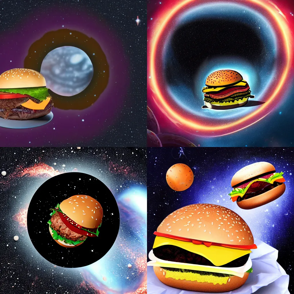 Prompt: black hole eating a burger in space