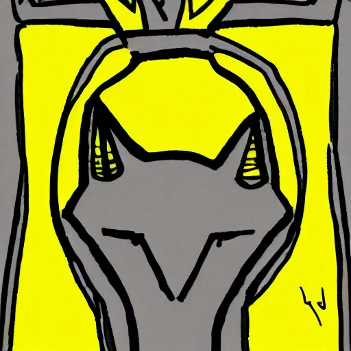 Image similar to cartoon sketch of a faceless wolf wearing a yellow raincoat