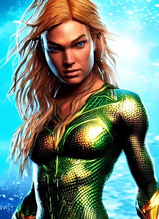 Image similar to female aquaman, au naturel, hyper detailed, digital art, trending in artstation, cinematic lighting, studio quality, smooth render, unreal engine 5 rendered, octane rendered