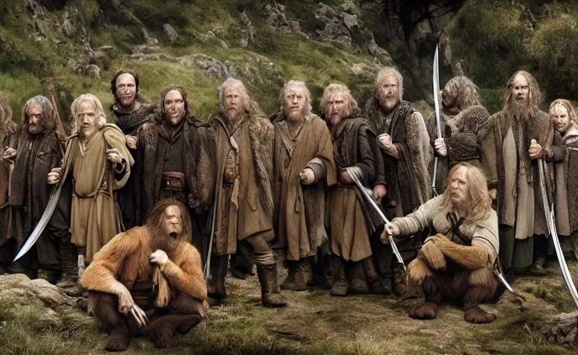 Prompt: ''A photorealistic picture of the Fellowship of the Ring only compound of monkeys, 8k, realistic, HD''