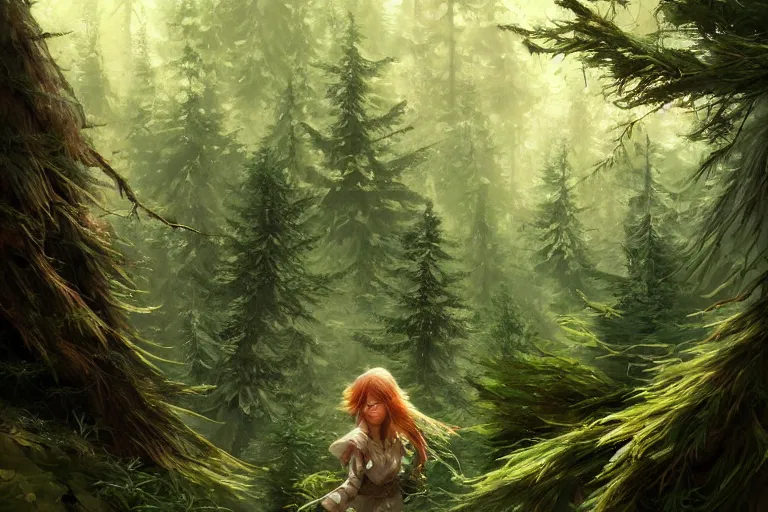 Image similar to evergreen trees in the forest, 4 k digital illustration by artgerm, wlop, andrei riabovitchev, marc simonetti, yoshitaka amano, artstation, 8 k resolution, soft focus