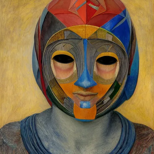 Image similar to the factory queen in her bird mask, by annie swynnerton and diego rivera and lucien freud and jean delville, symbolist, dramatic lighting, elaborate geometric ornament, head and shoulders view, art brut, soft pastel colors, smooth, sharp focus, extremely detailed, adolf wolfli, leo and diane dillon, nicholas roerich
