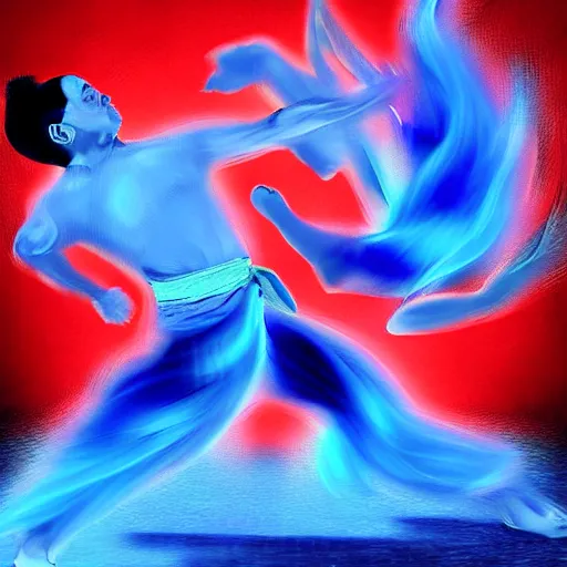 Prompt: blue fire AIKIDO, digital art, very very very very beautiful