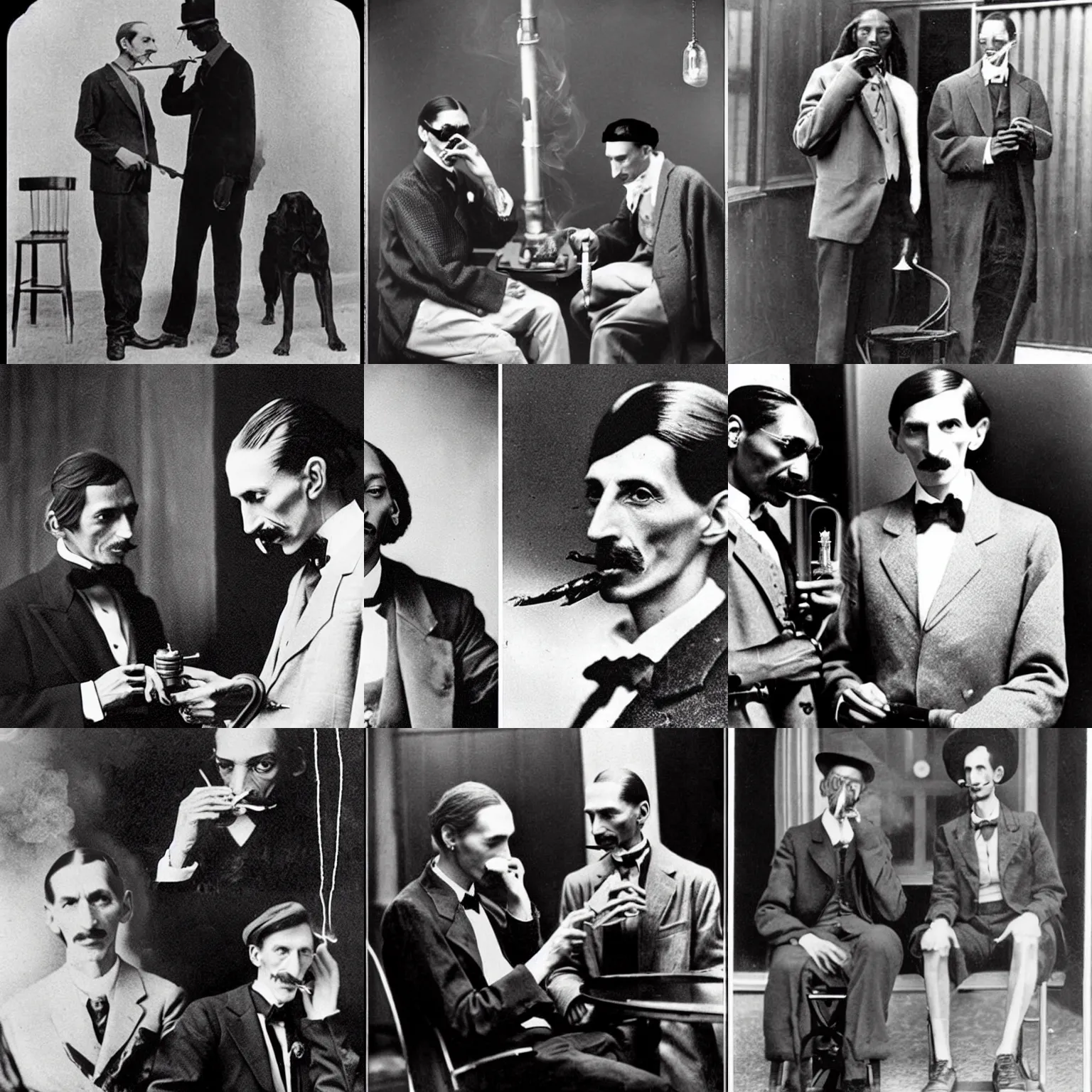 Prompt: <photo hd attention-grabbing trending>snoop dogg and nikola tesla smoking weed</photo>