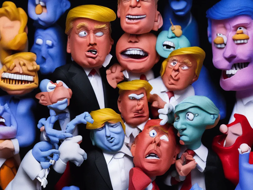 Prompt: donald trump deconstructed by wrathful seraphim as claymation figures, high resolution, 8 k