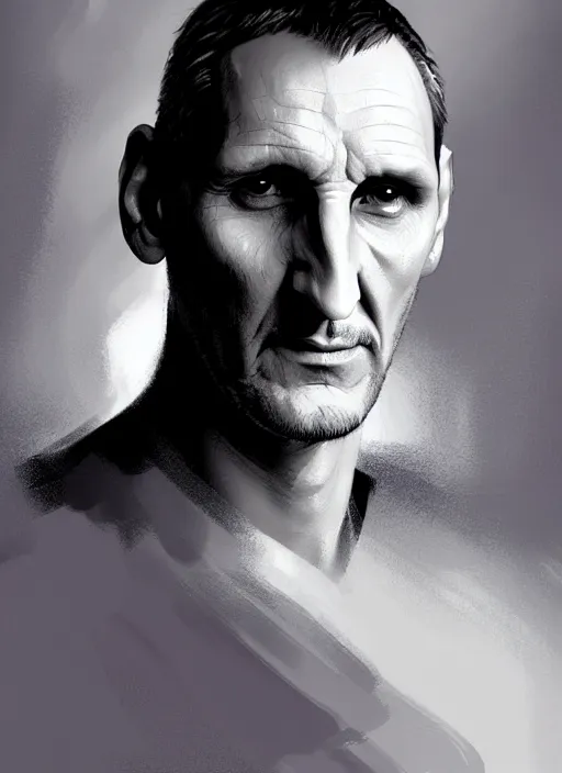 Image similar to stylized portrait of christopher eccleston, intricate, elegant, glowing lights, highly detailed, digital painting, artstation, concept art, smooth, sharp focus, illustration, art by wlop, mars ravelo and greg rutkowski