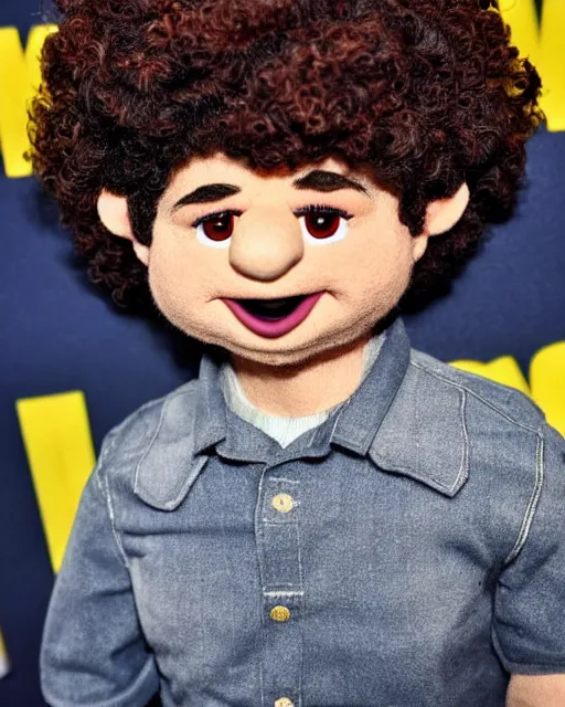 Image similar to dustin henderson gaten matarazzo as a muppet. highly detailed felt. hyper real photo. 4 k.