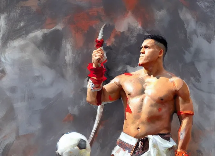 Prompt: a highly detailed beautiful portrait of alexis sanchez as kratos, by gregory manchess, james gurney, james jean