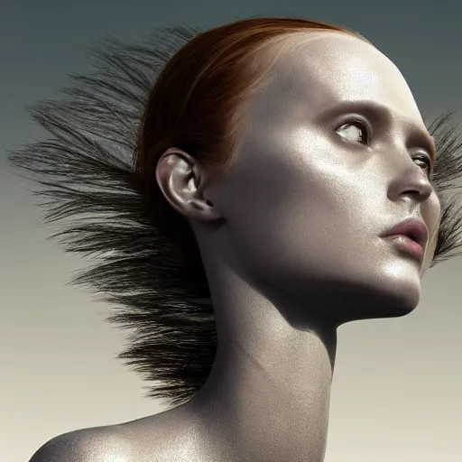 Prompt: A young beautiful female angelic-extraterrestrial-cyborg face with a very long neck, big detailed luminous eyes, thin nose, big lips, hair floating in the wind, Realistic, Refined, Digital Art, Pre-Raphaelite, Highly Detailed, Cinematic Lighting, rim light, dramatic, contraste black and white, photo-realistic Unreal Engine, 8K
