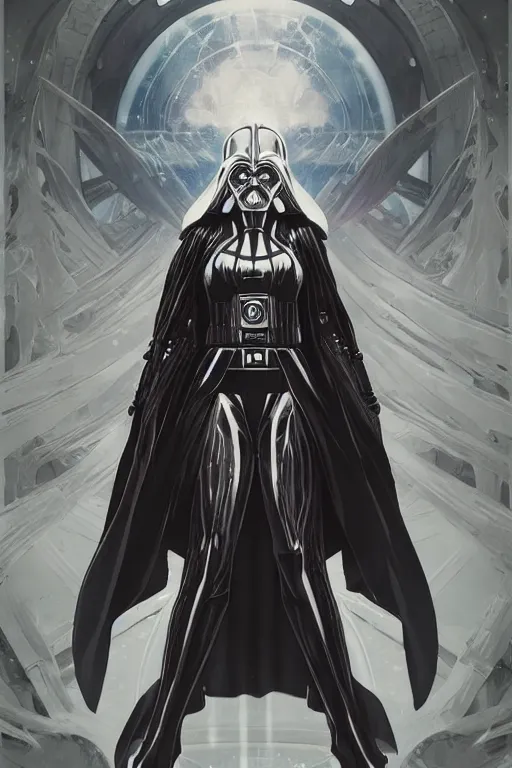 Image similar to anime key visual of a female darth vader goddess!!, intricate, stunning, highly detailed, digital painting, artstation, smooth, hard focus, starwars, sith, dark side, villain, the force, lucas films, illustration, art by artgerm and greg rutkowski and alphonse mucha