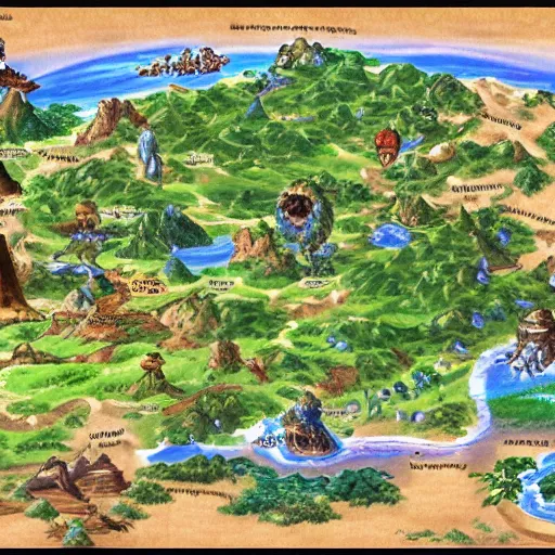 Prompt: a map of the land in the game, concept art by Ken Sugimori, featured on deviantart, regionalism, high resolution, ultra detailed, concept art