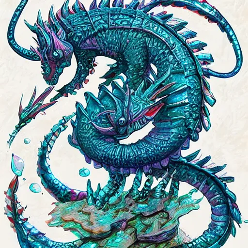 Image similar to underwater sea dragon full body, d & d style, trending on artstation, colorful, intricate, highly detailed art by ilse gort and yugin maffioli