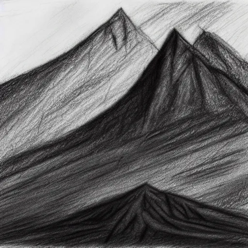 Image similar to charcoal pencil sketch of mountains, lower third, high contrast, black and white