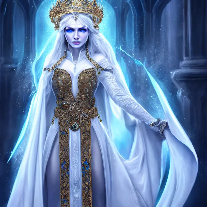 Image similar to beautiful ice queen in ornate robes, highly detailed, 8 k, hdr, award - winning, trending on artstation, anne stokes, photorealistic
