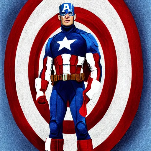 Image similar to portrait of captain america, highly detailed, centered, solid color background, digital painting