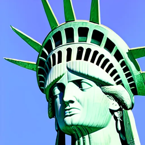 Image similar to the statue of liberty as a native indian with headdress, coper cladding