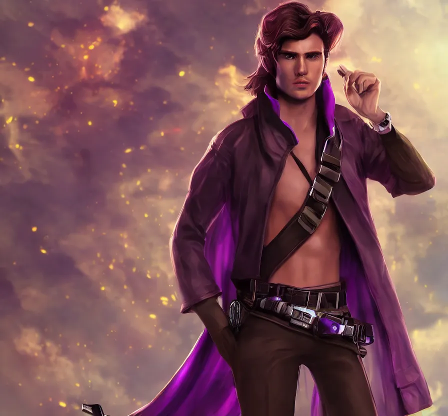 Image similar to solo young male mage + brown hair + purple futuristic clothes, instagram, unreal engine 5, wallpaper, 8 k, ultra detailed, realistic photo, artstation