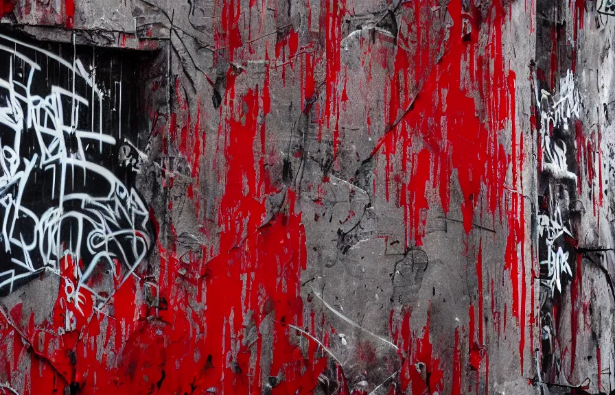 Prompt: new york underground graffiti, dripping and splattering blood red and black, 4k