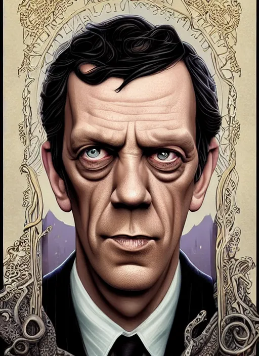 Image similar to lovecraft lovecraftian portrait of hugh laurie, pixar style, by tristan eaton stanley artgerm and tom bagshaw.