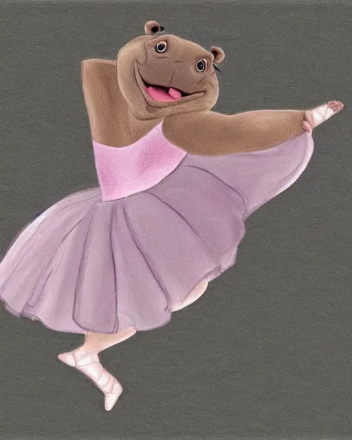 Image similar to a Disney like Dancing Hippo as a ballerina, photorealistic