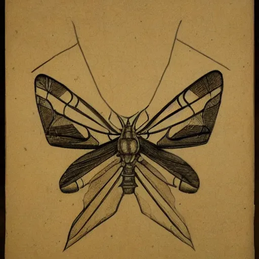 Image similar to various sketches of a mechanical moth in the style of leonardo da vinci, ultra detailed, scribbles, technical drawing, engineering blueprints