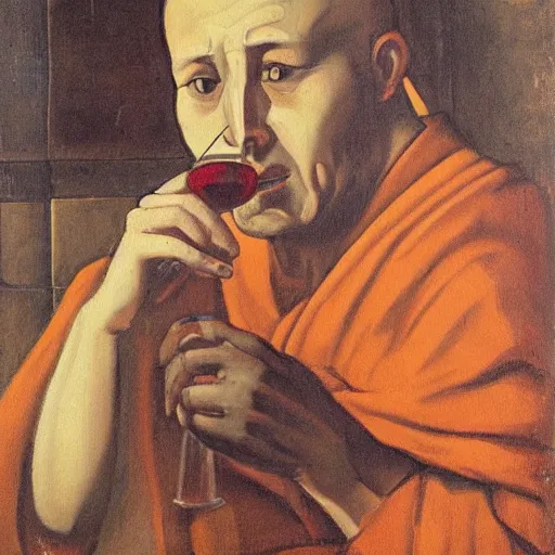 Prompt: painting of a monk drinking wine in the style of Eduard Von Grutzner