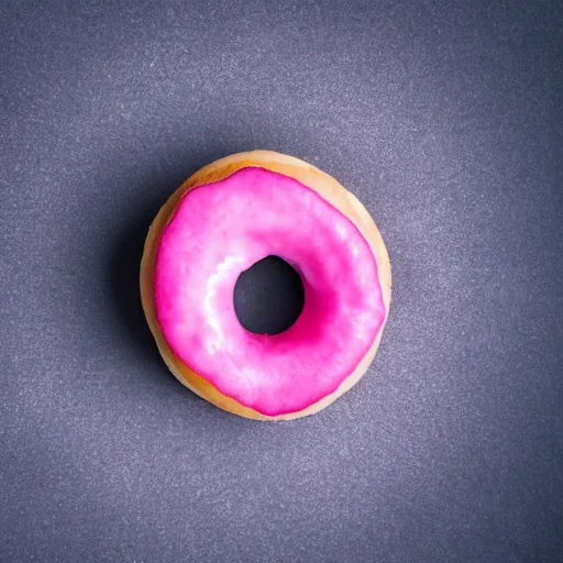 Image similar to Perfectly circular donut!!!!! in the style and shape of a lychee!!!!!!, blended colors!!!!!, trending on artstation, 4k, 8k, professional photography, overhead shot, 35mm lens