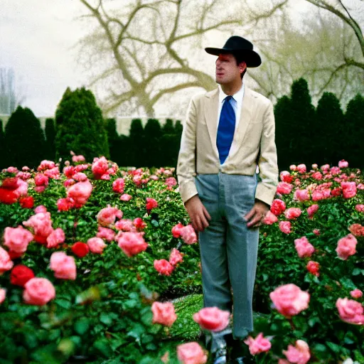 Prompt: Matt Drudge speaking in the Rose Garden. CineStill.