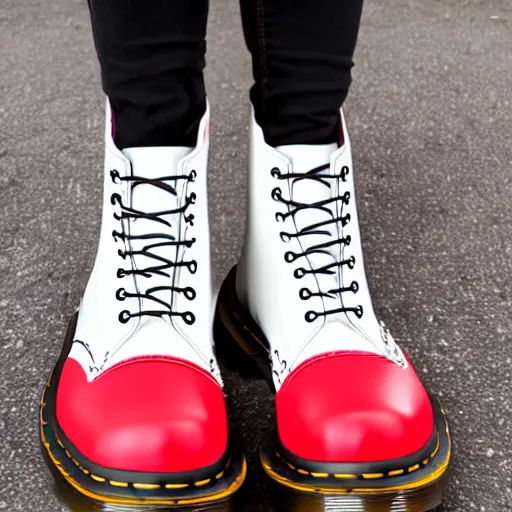 Image similar to Full picture of a white hair dracula wearing Dr. Martens shoes