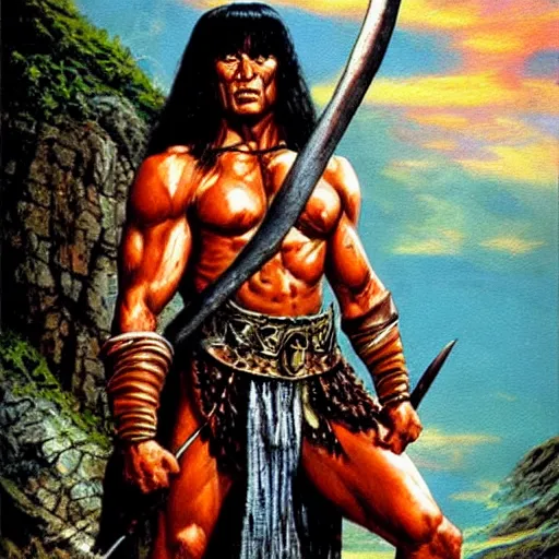 Image similar to full - shot conan the barbarian painting by earl norem “ no crop ”