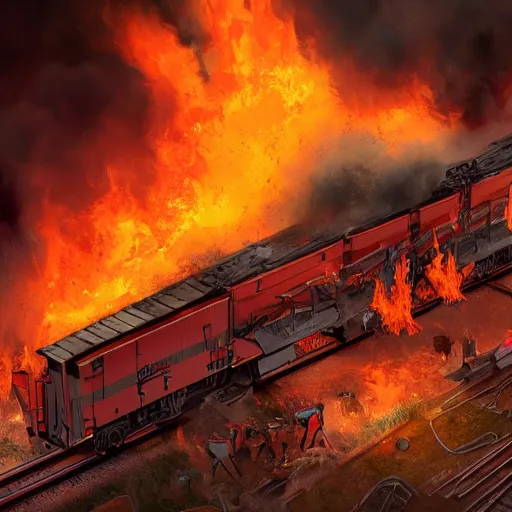 Image similar to a dumpster fire in the middle of a train wreck trending on artstation 4 k detailed sharp high detail