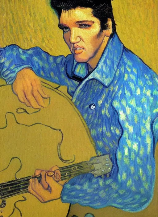 Image similar to oil painting of elvis presley by van gogh