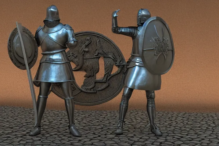 Prompt: 3 d render of a medieval knight standing in a t pose