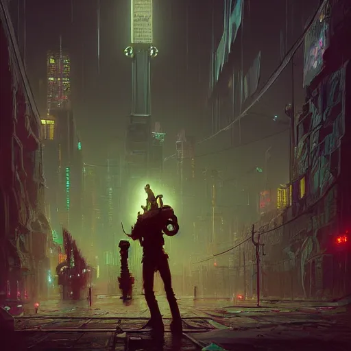 Image similar to A beautiful painting of cyberpunk beholder by Paul Gustav Fischer and Simon Stålenhag and John Atkinson Grimshaw, character concept art, matte painting, heavy metal magazine, trending on artstation. dynamic lighting, raytracing, unreal engine