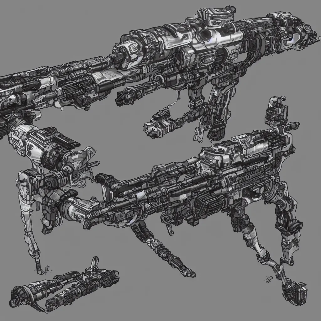 Image similar to a highly detailed portrait of a cybernetic plasma rifle with a white background