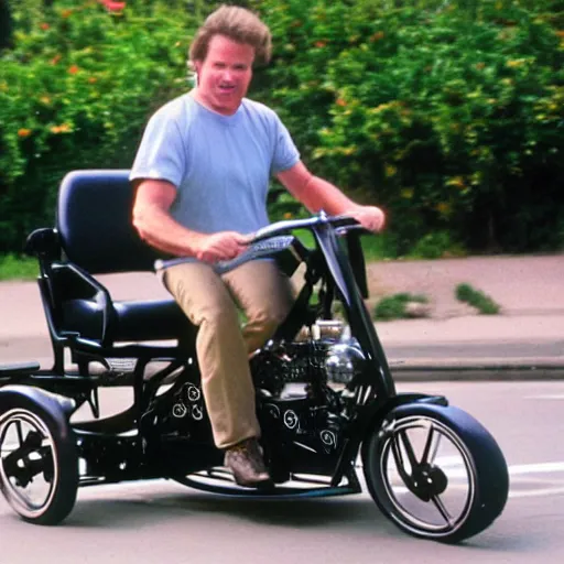 Image similar to michael knight riding a tricycle