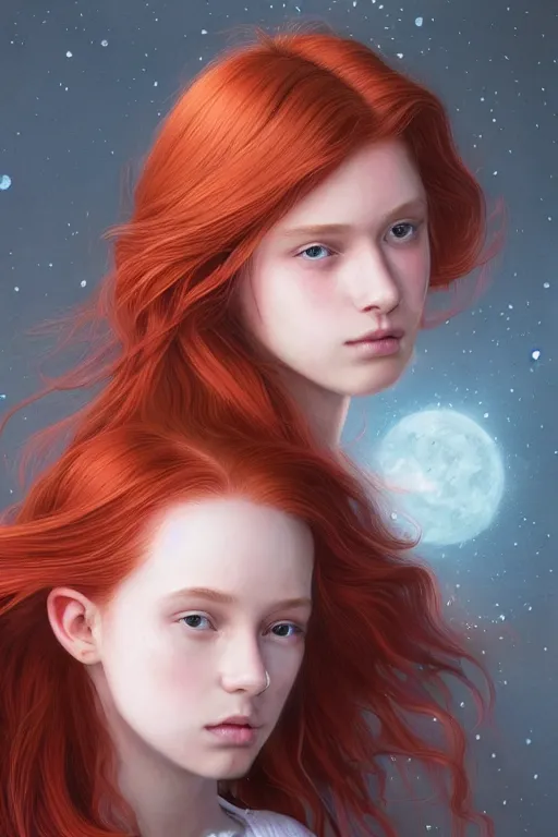 Image similar to ultra realistic style illustration of a beautiful cute red haired joyful teen girl, long hair, 1 9 year old, portrait, sci - fi, fantasy, intricate, elegant, digital painting, artstation, concept art, smooth, sharp focus, illustration, 8 k frostbite 3 engine, ultra detailed, art by artgerm and greg rutkowski and magali villeneuve