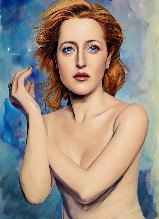 Image similar to a beautiful painting of young gillian anderson by botong francisco, detailed, trending on artstation, hd, masterpiece