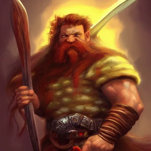 Image similar to masterpiece digital painting portrait of a ( troll slayer dwarf ), red hair, epic, cinematic lights, with an axe, by boris vallejo and samwise didier, warhammer battle, artstation, pinterest, unreal engine render, 8 k, detailed