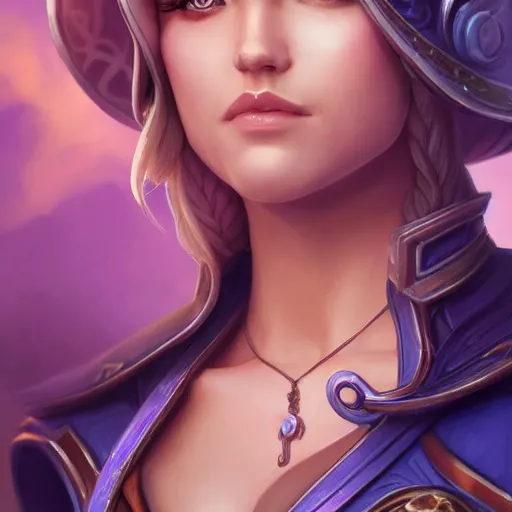 Prompt: jaina proudmoore character portrait, concept art, intricate details, highly detailed photorealistic portrait in the style of adam hughes, seseon yoon, artgerm and warren louw