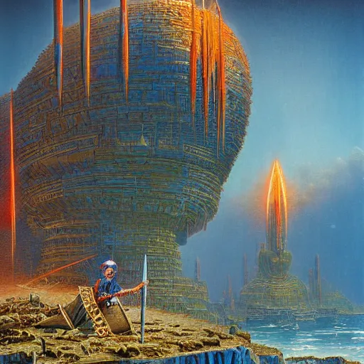 Image similar to fief of relentless autodidact menacing wage labour yoke, in the style of bruce pennington and jeff easley, 8 k resolution