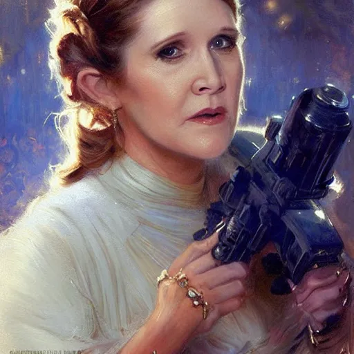 Prompt: carrie fisher attending a birthday party, highly detailed painting by gaston bussiere, craig mullins, j. c. leyendecker 8 k