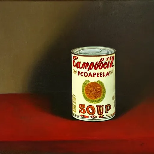 Prompt: pop art, campbell's soup can, oil painting by rembrandt