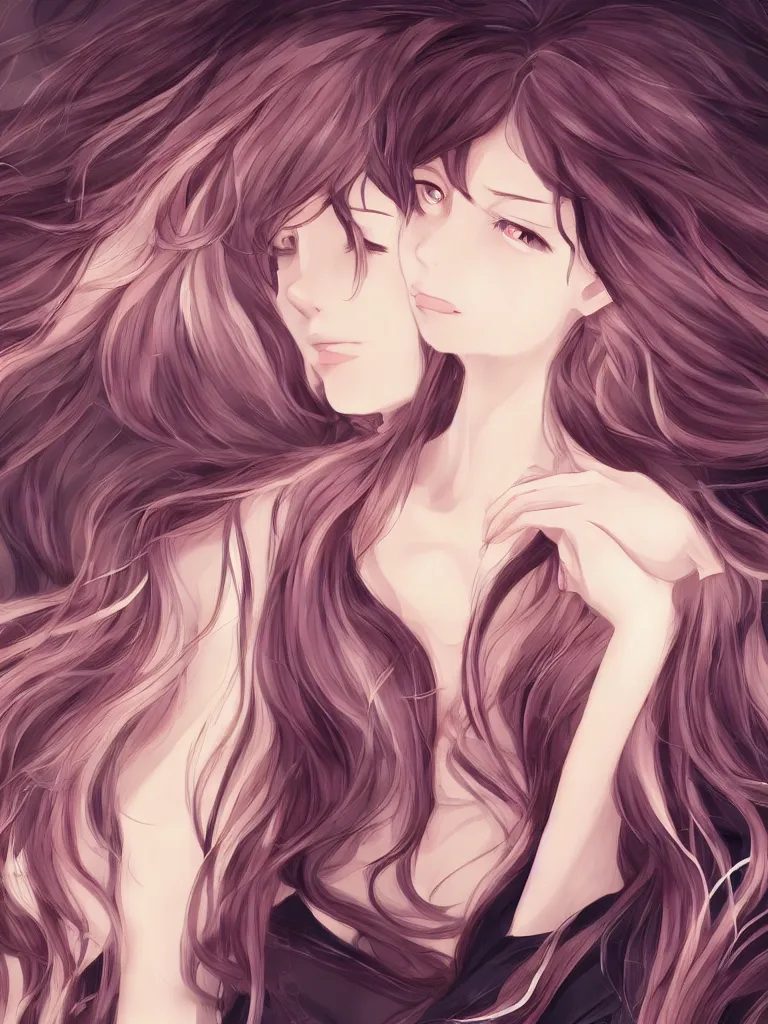 Image similar to beautiful girl digital art long hair baroque makoto shinkai style