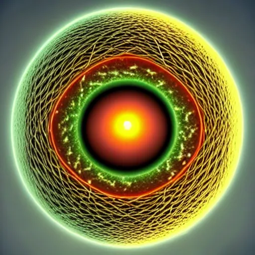 Image similar to you are best particle physicist in the world. you are knowledgeable and imaginative, you have refined aesthetic sensibility and you also know how to communicate your ideas to others. show me the best and most beautiful 3 d representation of the hydrogen atom you can imagine.