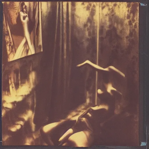 Image similar to vogue giallo photoshoot by annie liebovitz, fritz lang, and beksinski, cursed polaroid, 3 5 mm